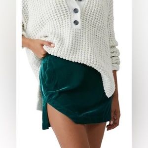 NWT Free People Dark Teal Velvet Mini Skirt size 2
